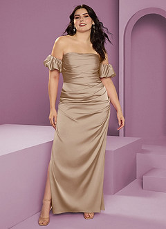 Barbie ♥ Azazie Brautjungfernkleider Wandelbar Etui Schulterfrei Stretch-Satin Kleid Taupe image10