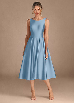 Azazie Fulton Moeder van de bruid jurken A-Lijn Jurk van Stretch Satijn Geplooid Poederblauw image5