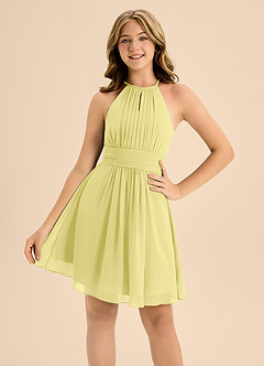 Azazie Bonnie Junior Lemon Sorbet A-Line Pleated Chiffon Dress image5