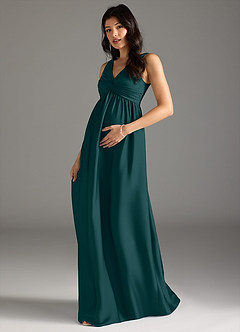 Azazie Yetta Maternity Bridesmaid Dresses A-Line Pleated Stretch Satin Floor-Length Dress image1