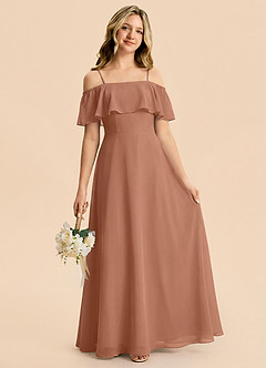 Azazie Maggie Junior Bronzer A-Line Off the Shoulder Chiffon Dress image1