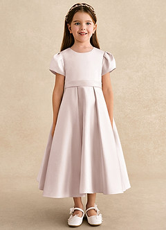 Azazie Princess Flower Girl Dresses Rose Petal A-Line Pleated Matte Satin Dress image5