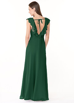 Azazie Yoko Bridesmaid Dresses Dark Green A-Line Ruched Chiffon Dress image2
