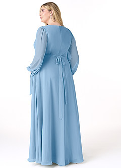 Azazie Leonia Bridesmaid Dresses Powder Blue A-Line Long Sleeve Chiffon Dress image9