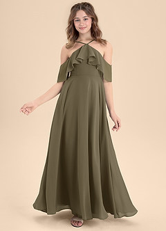 Azazie Tessabelle Junior Jurk van Chiffon met A-Lijn Off the Shoulder Wilgengroen image6