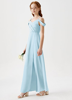Azazie Ocean Junior Jurk van Stretch Satijn met A-Lijn Off the Shoulder Hemelsblauw image3
