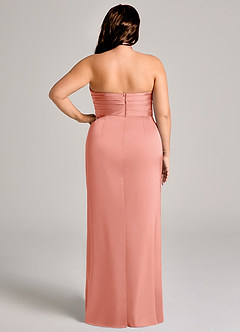 Azazie Jemma Robes de demoiselle d'honneur Robe Fourreau en Satin extensible Plissée Corail image12