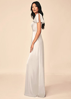 Azazie Soren Bridesmaid Dresses White Alabaster A-Line Pleated Stretch Satin Dress image3