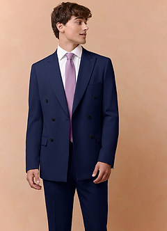 front Collins Blue Double Breasted Wool Blend Suit Jacket