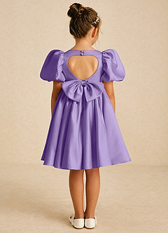 Azazie Muffin Flower Girl Dresses Tahiti A-Line with Sleeves Matte Satin Dress image1