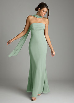 Azazie Saylor Vestidos de damas de honor Vestido de Agave de Gasa de Corte Sirena con Sin tirantes image7