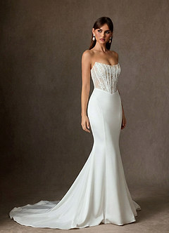 Azazie Yamelle Hochzeitskleider Meerjungfrau-Linie Schulterfrei Satin Kleid Diamantweiß Nude image2