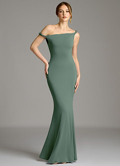 Azazie Shantal Bridesmaid Dresses Eucalyptus Mermaid Off the Shoulder Premium Stretch Jersey Dress image1