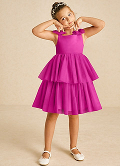 Azazie Vanellope Blumenmädchenkleider A-Linie Schleifen Tüll Kleid Fuchsia image3