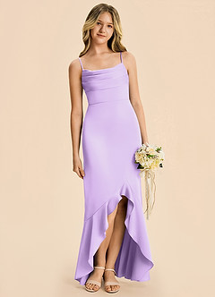 Azazie Magnolia Junior Lilac Sheath Ruched Stretch Satin Dress image7