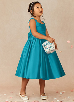 Azazie Cutie Pie Flower Girl Dresses Jade A-Line Pleated Matte Satin Dress image1