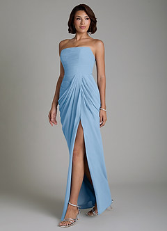 Azazie Nyra Bridesmaid Dresses Powder Blue Sheath Corset Chiffon Dress image6