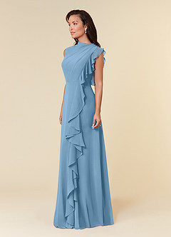 Azazie Narine Mère de la mariée Robes Robe Trapèze en Mousseline de soie Encolure haute plissée Acier Bleuté image2