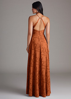 Azazie Davis Bridesmaid Dresses Burnt Orange A-Line Pleated Floral Burnout Dress image2