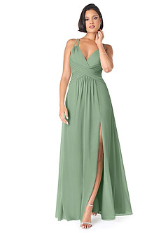 Azazie Farren Vestidos de damas de honor Vestido de Matcha de Gasa de Corte en A Convertible con Plisado image1
