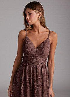 Azazie Nathalia Bridesmaid Dresses Espresso A-Line Bow Floral Burnout Dress image5