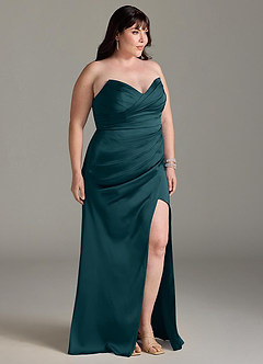 Azazie Yola Bridesmaid Dresses Pine Sheath V-Neck Pleated Stretch Satin Convertible Dress image12
