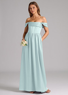 Azazie Hattie Bridesmaid Dresses Mist A-Line Corset Stretch Satin Dress image5