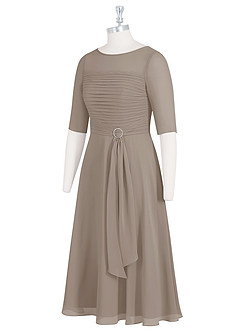 Azazie Naomi Mother of the Bride Dresses Taupe A-Line Boatneck Pleated Chiffon Dress image9
