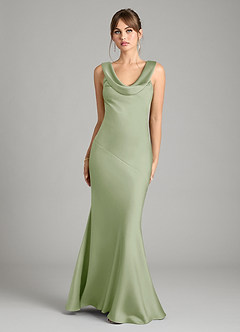 Azazie Rylina Bridesmaid Dresses Dusty Sage Mermaid Stretch Satin Dress image1