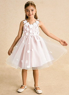 Azazie Junebug vestidos de niña de las flores Vestido de Marfil Rosa Ruborizado de Tul de Princesa con Encaje image8