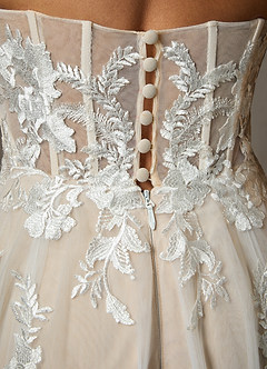 Azazie Aurorie Wedding Dresses Diamond White Nude A-Line Sequins Tulle Dress image9