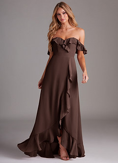 Azazie Lyra Bridesmaid Dresses Ganache A-Line Chiffon Convertible Dress image4