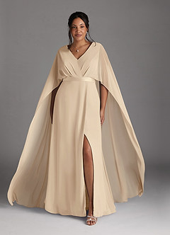Azazie Isa Mother of the Bride Dresses Champagne A-Line V-Neck Pleated Chiffon Dress image7