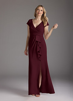 Azazie Tana Mother of the Bride Dresses Cabernet Mermaid V-Neck Pleated Stretch Crepe Dress image3