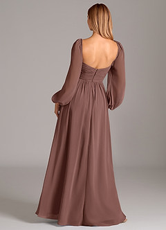 Azazie Bailee Bridesmaid Dresses Espresso A-Line Long Sleeve Chiffon Dress image4