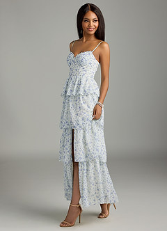 Azazie Kaiden Bridesmaid Dresses Blue And White Ditsy Floral A-Line Sweetheart Neckline Chiffon Dress image9