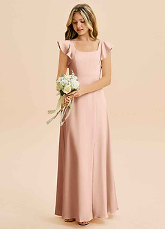 Azazie Bondi Junior Vestido de Oro Rosa de Satén Elástico de Corte en A con Corte Lateral image5