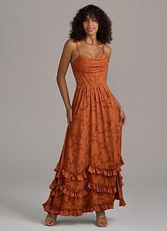 Azazie Lettie Bridesmaid Dresses Burnt Orange A-Line Corset Floral Burnout Dress image1