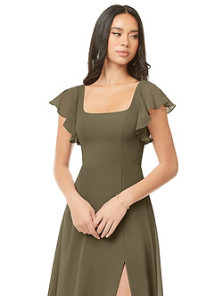 Azazie Bondi Bridesmaid Dresses Willow Green A-Line Ruched Chiffon Dress image6