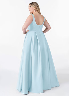 Azazie Neve Vestidos de damas de honor Vestido de Azul Cielo de Satén Elástico de Corte Princesa con Con bolsillos image8