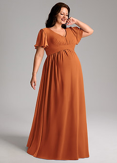Azazie Verna Maternity Bridesmaid Dresses A-Line V-Neck Ruched Chiffon Floor-Length Dress image7