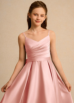 Azazie Sweets Girl Jurken voor bloemenmeisjes A-Lijn Jurk van Mat Satijn Geplooid Rozet image6