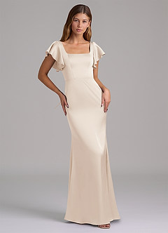 Azazie Elkie Robes de demoiselle d'honneur Robe Sirène en Satin extensible Col Carré Albâtre Blanc image5