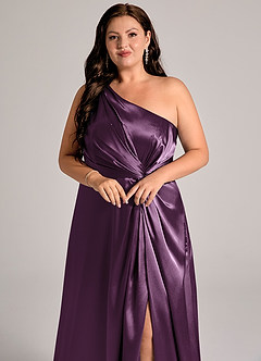 Azazie Brooke Vestidos de damas de honor Vestido de Ciruela de Satén Metálico de Corte en A con Hombro unilateral image13