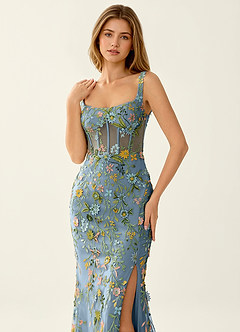 Posey Stahlblau Meerjungfrauen-Abendkleid aus Spitze image5