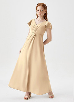 Azazie Soren Junior A-Linie Gestreift Stretch-Satin Kleid Champagner image5