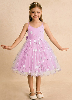 Azazie Junebug Flower Girl Dresses Candy Pink Ball-Gown Spaghetti Strap Tulle Dress image3