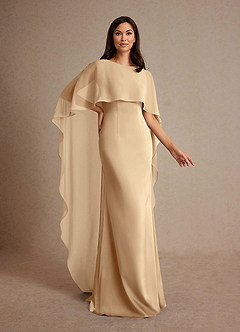 Azazie Milfred Mère de la mariée Robes Robe Fourreau en Satin extensible Col de bateau Champagne image3