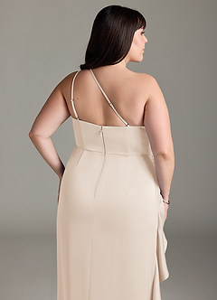 Azazie Latrice Bridesmaid Dresses White Alabaster Sheath One Shoulder Cascading Ruffles Stretch Satin Dress image12