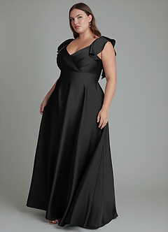 Azazie Leilani Bridesmaid Dresses Black A-Line Ruched Stretch Satin Dress image6